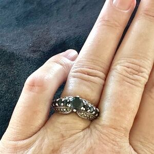 Onyx and Marcasite 925 Silver Ring